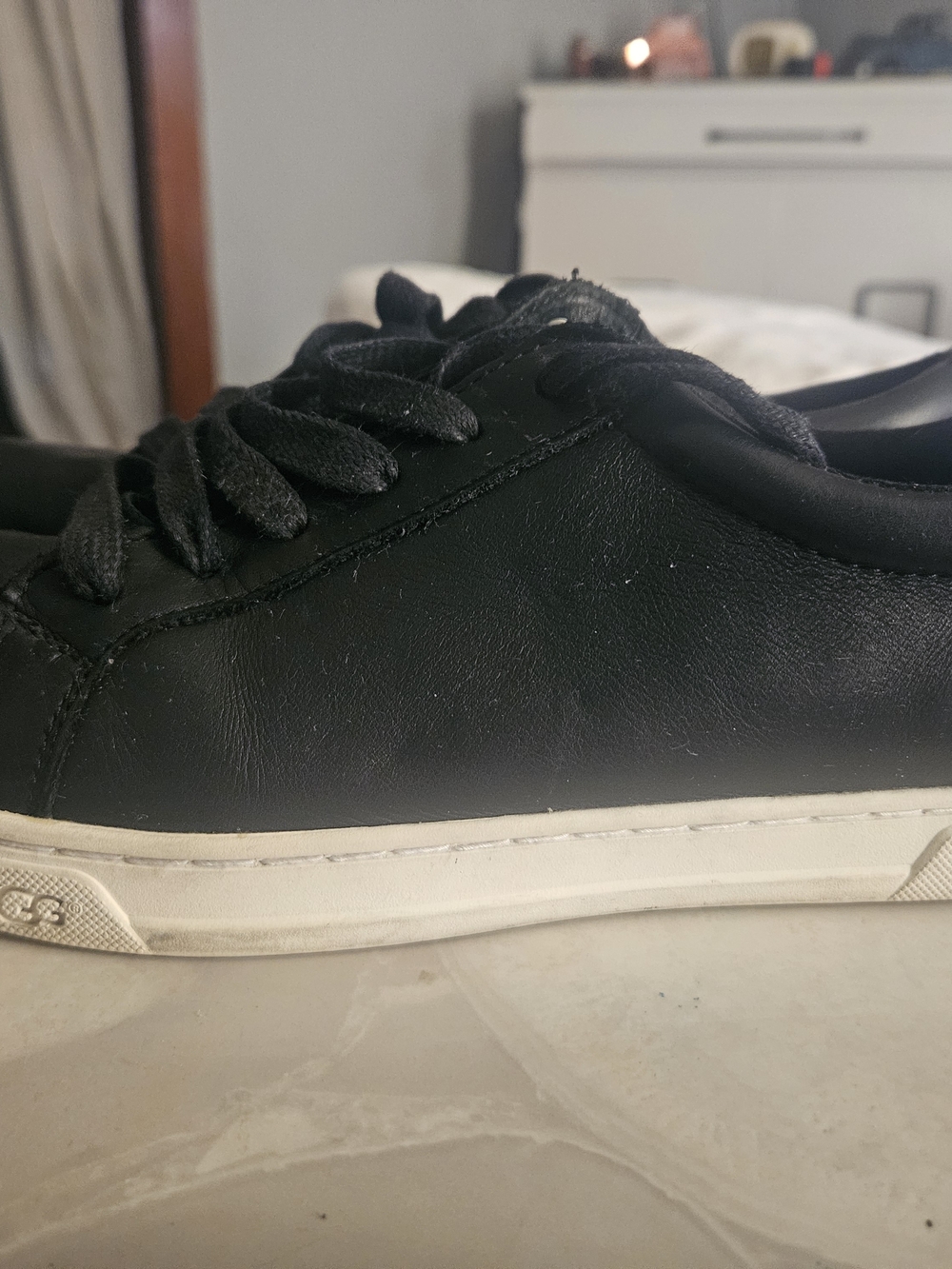 UGG Men's Black Leather Sneakers with Cream Sole